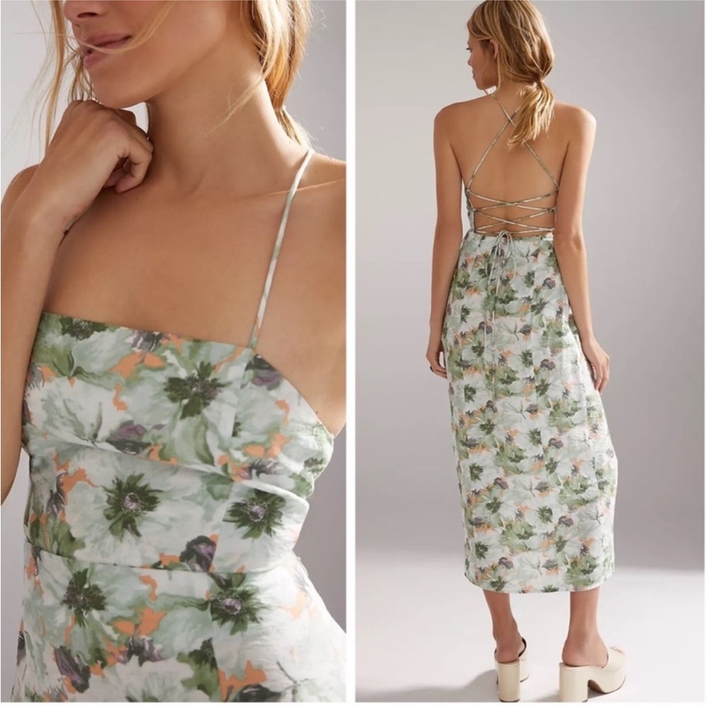 Floral Strappy Midi Dress - Green Floral